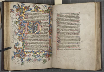 サルム暦のついた詩篇集、Fol 40 verso 41 recto, c.1425-75 (ベラムにインク、絵具、金)