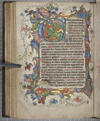 サルム暦のついた詩篇集、Fol72裏面、1425-75年頃（ベラムにインク、絵の具、金彩）。