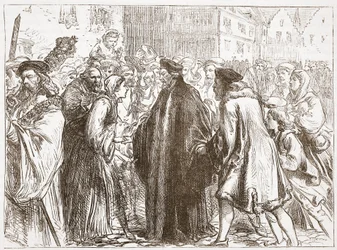 ニュールンベルクでのジョン・ハスのレセプション、ジェームス・エイトケン・ワイリー（1808-1890）によるパブのプロテスタンティズムの歴史からのイラスト。 1878