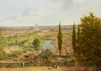 1844年のRhobess Farm（現在はロンドンのカムデンにあるAmpthill Square）。 「1844年にかつて有名だったRhobess Farm Hampstead Road、現在はAmpthill Squareに残っていたものすべて」(ラベルの裏面)。 パネルに油; 33×45.5cm