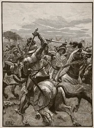 ボスワースの戦いでのリチャード3世、カッセルズイラストレイテッドイングランドオブイングランドのイラスト（セピア写真）