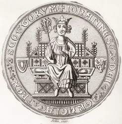 John Balliol のシール、c.?1249 1314、別名、Toom Tabard、「空のコート」のスコットランド人、スコットランド王。 Iconographia Scotica またはスコットランドの著名人の肖像画から、1797 年に出版されました。