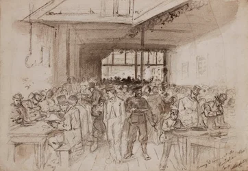 ？オーストラリアの食肉会社でのショーディッチ、ペニーディナー、1860年頃（紙に鉛筆、インク、ウォッシュ）