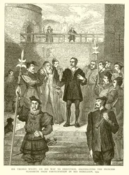 実行に向かう途中のトーマスワイアット卿、反乱への参加からエリザベス王女を免除、1554年