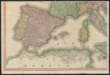 スペインとポルトガル、ヨーロッパから、1815 年 11 月 20 日、1816 年に発行されたパリの最終条約によって合意され、確認されたいくつかの帝国と州の境界線の逸脱とともに、領土のすべての変更を説明