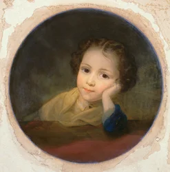 子供の研究、c.1850（カードに油彩）