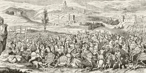 1513年8月16日のスパーズの戦い、ウィリアムヒックマンスミスオーブリー（1858〜1916年）による「イギリスの国内および国内史」よりロンドン、1890年頃