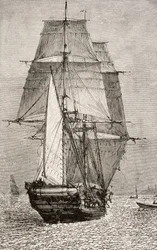 ブリッグHMSビーグル、ネルソンアンドサンズ発行のチャールズダーウィン（1809-92）の「Journal of Researches」より1890