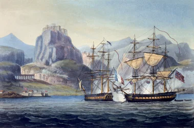 コルフ沖のHMSベルプーレによるVarの捕獲、1809年、J。ラルフ著、イギリス海軍年表