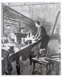 電灯、エジソン氏（1847〜1931年）の研究室