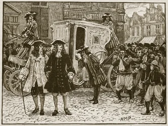 1712年、ユトレヒトの街で侮辱された英語の多能性、カッセルズイラストレイテッドイングランドオブイングランドのイラスト（セピア写真）