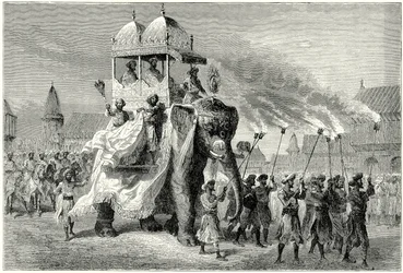 バローダの大ソワリにいるガイクワール象（エングレーヴィング）