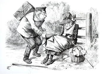 1896年9月5日、ロンドンのシャリヴァリ、イギリスの貿易からの市場シェア、パンチからの似顔絵を盗んだドイツの商業旅行者