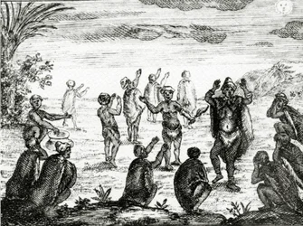 Hottentotsが月を崇拝する、ピーターコルブの「喜望峰の現状」のイラスト、1731年発行