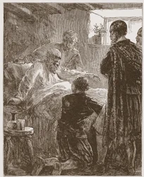 古い契約者の最後の説教、ジェームズ・エイトケン・ワイリー（1808-1890）によるパブのプロテスタンティズムの歴史のイラスト。 1878