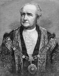 右の本。ロンドンの新市長、アルダーマンGS Nottage、「The Illustrated London News」（1884年）のイラスト