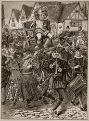 ミスルールの私の主の戯れる、イギリスのカッセルズイラストレイテッドヒストリーからのイラスト（セピア写真）
