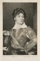 トーマス・シンプソン・クックは、リンリーのパブ「The Duenna」でドン・カルロスを演じました。 1818年（点刻彫刻）
