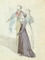 3人の女性、1825年頃（紙にトイレ）