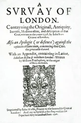 1598年に出版された、ジョンストウによるロンドンの調査のタイトルページ（印刷された紙）