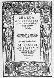 1581年に発行されたSenecas Tenne Tragediesの英語に翻訳されたタイトルページ