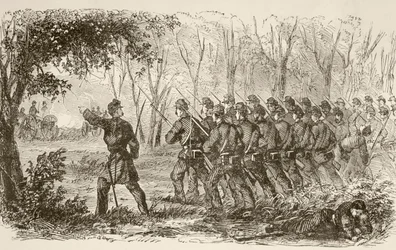 第一次ブルランの戦いの高原の北軍兵士（リトグラフ）