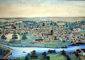 町と川の眺め」1830年頃（水彩・紙）