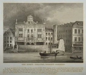 テムズ川から見たドーセットガーデンズデュークスシアターの眺め、1814年