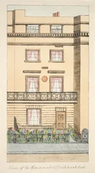 ジョージ・クルイックシャンクが亡くなった家の眺め、1878年頃のパブ（手彩色の彫刻版