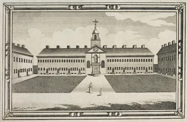 Ironmongers Company Almshouses、Kingsland Road、Hackney、c.1820のビュー