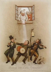 "陽気なクリスマスを祈って"、ヴィクトリアン・カード、1880年頃（クロモリソ）