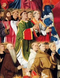 修道会と聖職者、エンゲランド・クァルトン作「処女祭壇画の戴冠式」の詳細（1410～1466年頃）、パネルにテンペラ