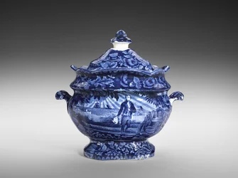 シュガーボウル、c.1818-46（転写プリント付きの鉛釉陶器）