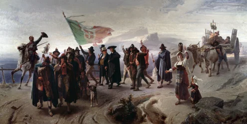 Risorgimento（リソルジメント）。「1861年のアブルッツォ州の統一イタリアへの併合」（1861年のアブルッツォ州の統一イタリアへの併合） エンリコ・ガンバ（1831-1883）による絵画 寸 法 104x207 cm ゲネス、ガレリア・ダルテ・モデルナ、 inv 294