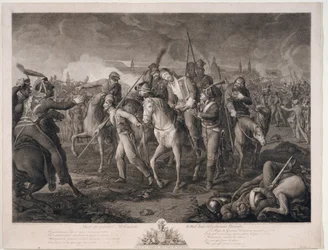 Mort du General Alexis Melissin (1759-1813) a Dresde, en 1813 - General Aleksey Melissino の 1813 年 8 月 26 日の死 - Krueger, Ephraim Gottlieb (1756-1834) - 1813 - エッチング - 68,4x88,8 - 個人コレクション