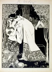 エフライム・モーゼス・リリアン（1874-1925）が挿絵を描いた『ユダ』の中の「ソロモンとシバ」。リリアンは、ユーゲントシュティル（ドイツのアールヌーボー）様式で制作されたシオニストの図像の父と言われている。聖書の詩集「Juda」（1900年）の挿絵を担当した。