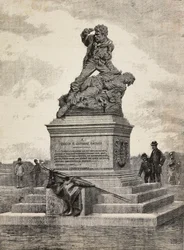 Enrico (1840-1867) と Giovanni Cairoli (1842-1869)、イタリアの愛国者、彫刻家 Ercole Rosa (1846-1893) によるブロンズ グループ、ローマ、イタリアの Pincian の丘の記念碑