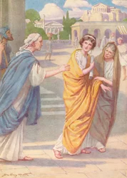 バージニウスは彼の美しい若い娘バージニアを彼女の看護師の世話に残しました、c1912、1912