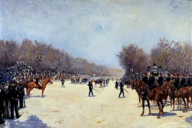 フランス大統領マック・マホンの葬儀 1893年10月22日 アーネスト・ジャン・ドラヘイ（1855-1920）の絵画 1893年 日1,30 x 1,96 m.