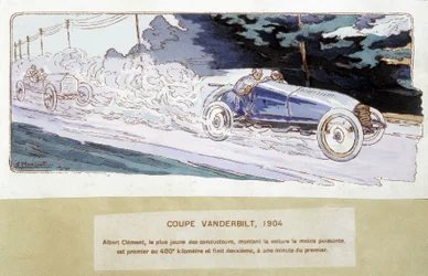 レース：1904年のヴァンダービルト・カップ - Ernest Montaut (1878-1909) によるドローイング。