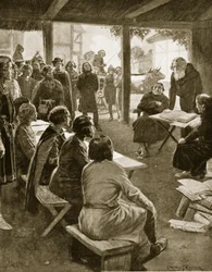1109年のケンブリッジの設立、「ハッチンソンのイギリス国民の物語」、1923年頃のイラスト