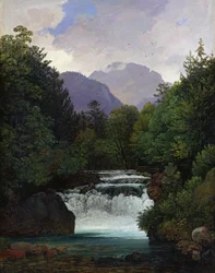 滝のある山の谷