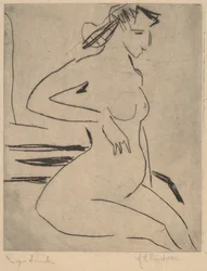 座っている女性のヌード、1909年。