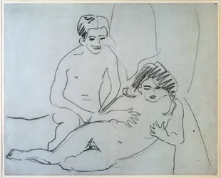 カップルベッドの上で横になっている裸のカップル-描画Ernst Ludwig Kirchner（1880-1938）New York、Museum of Modern Art