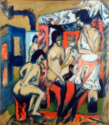 スタジオで裸の女性 - Ernst Ludwig Kirchner (1880-1938) による絵画