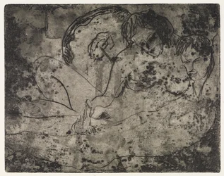 日本の傘を持つ恋人たち/雨のエルベ川横断 - 船着き場にて