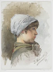 若い女の子の頭の横顔の研究