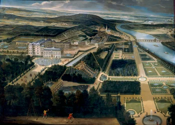 サン・クラウドの城と庭園の全景 エティエンヌ・アレグラン（1644-1736）の絵画 1675年 Sun.3, x3,83 m Versailles, musee du chateau - サン・クルーの城と庭園の眺め（フランス） - エティエンヌ・アレグラン（1644-173）のパイティング