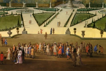 ヴェルサイユ庭園の北花壇を望むルイ14世（1638-1715）のプロムナード Detail.エティエンヌ・アレグレイン（1644-1736）による絵画 1688年頃 日2,3x2,9 m