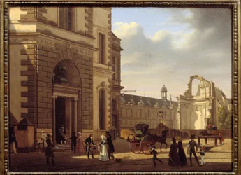 ルーヴル美術館の入り口とサンルイ・デュ・ルーヴルの遺跡。パリの風景。エティエンヌ・ブーホト（1780-1862）の絵画